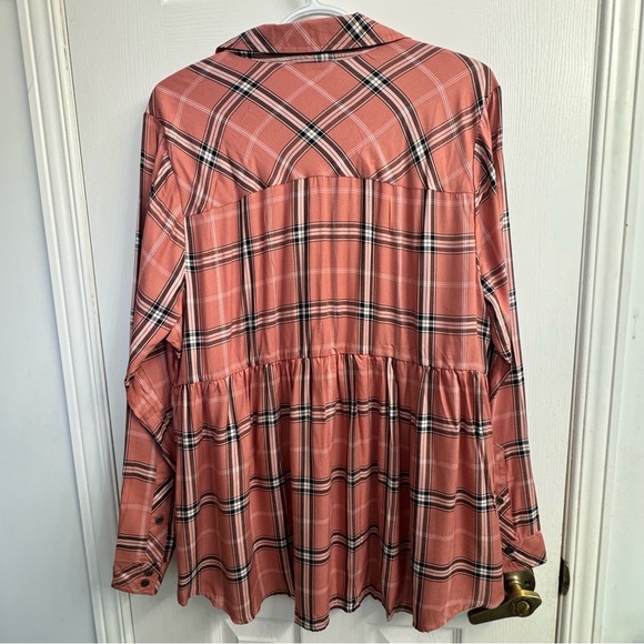 Torrid Women's Coral/Orange Plaid Long Sleeve Blouse - Size 1 - NWOT - Picture 11 of 11